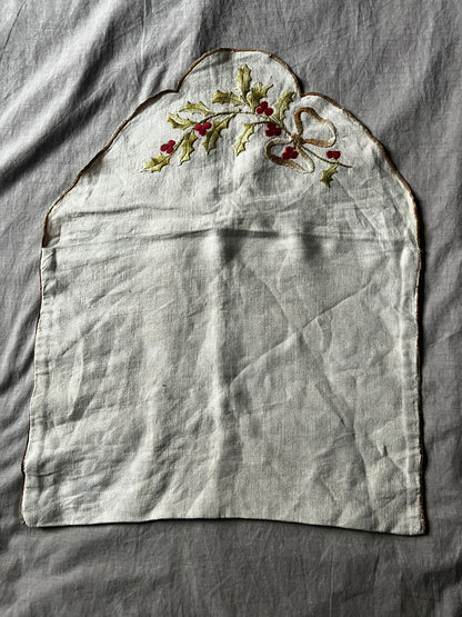 柊刺繍リネンサック