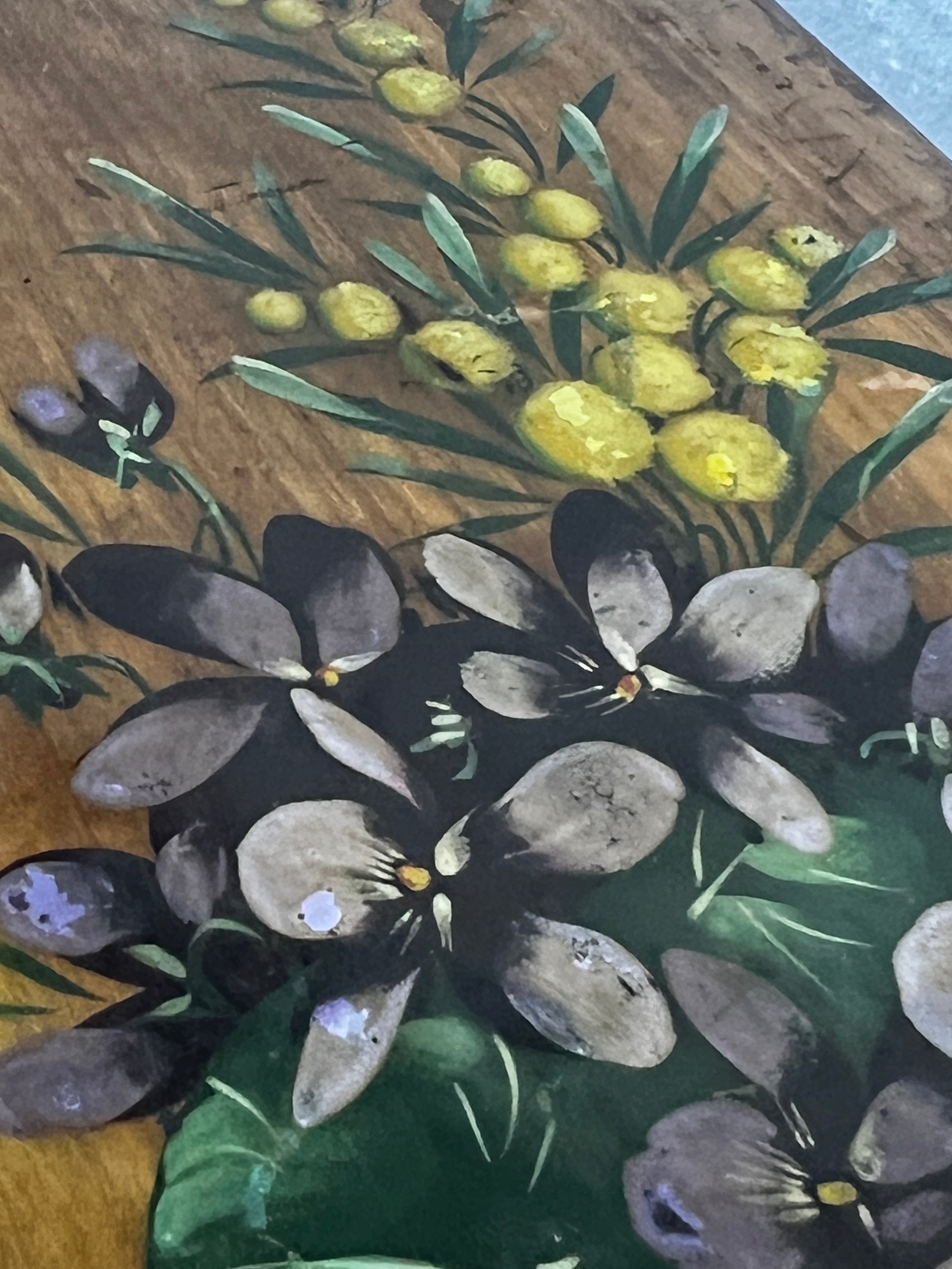 フランス　アンティーク　油絵　ミモザ　スミレ　絵画 フランス アンティーク 油絵 ミモザ スミレ 絵画