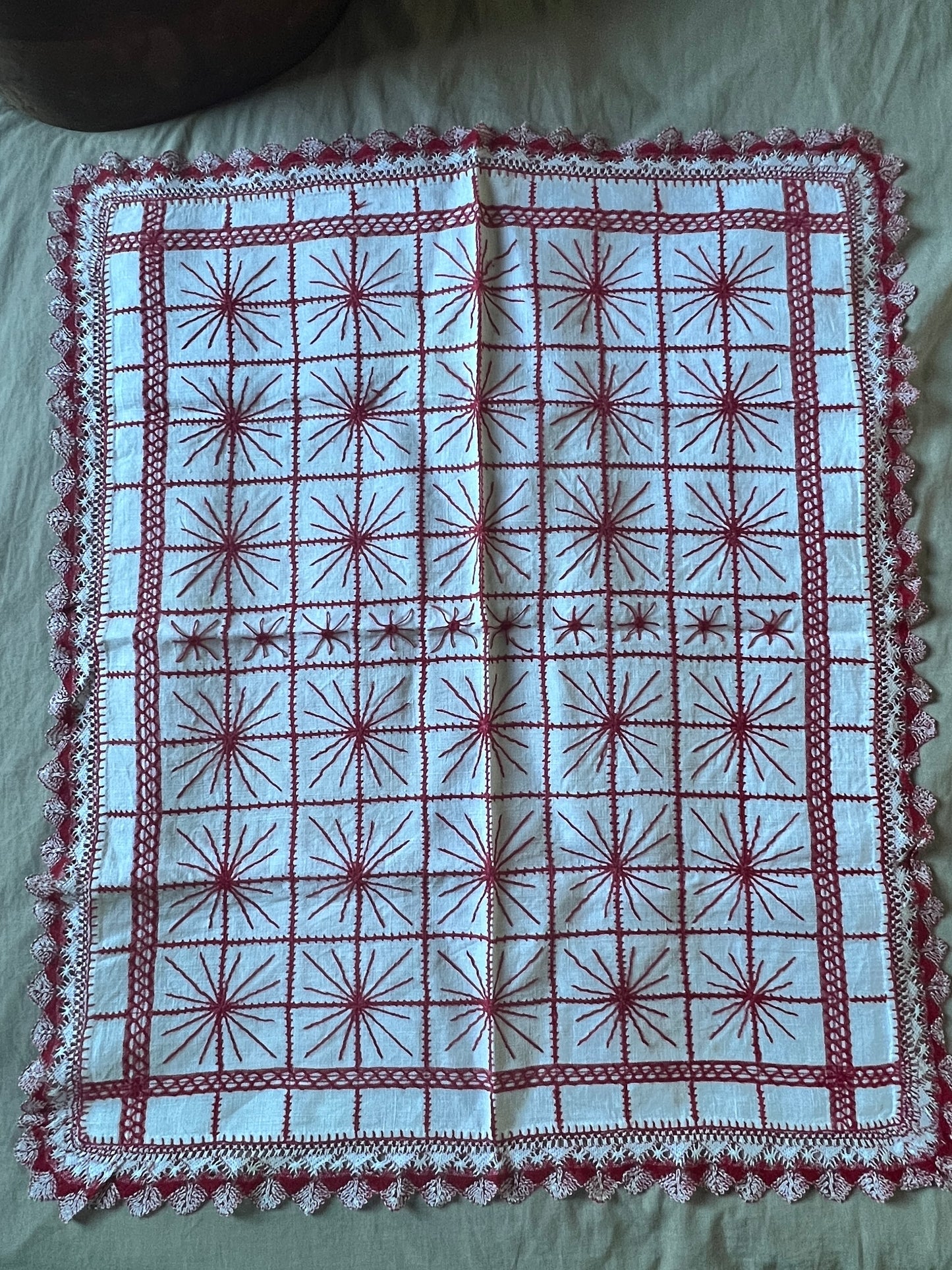 赤糸刺繍リネンクロスセット