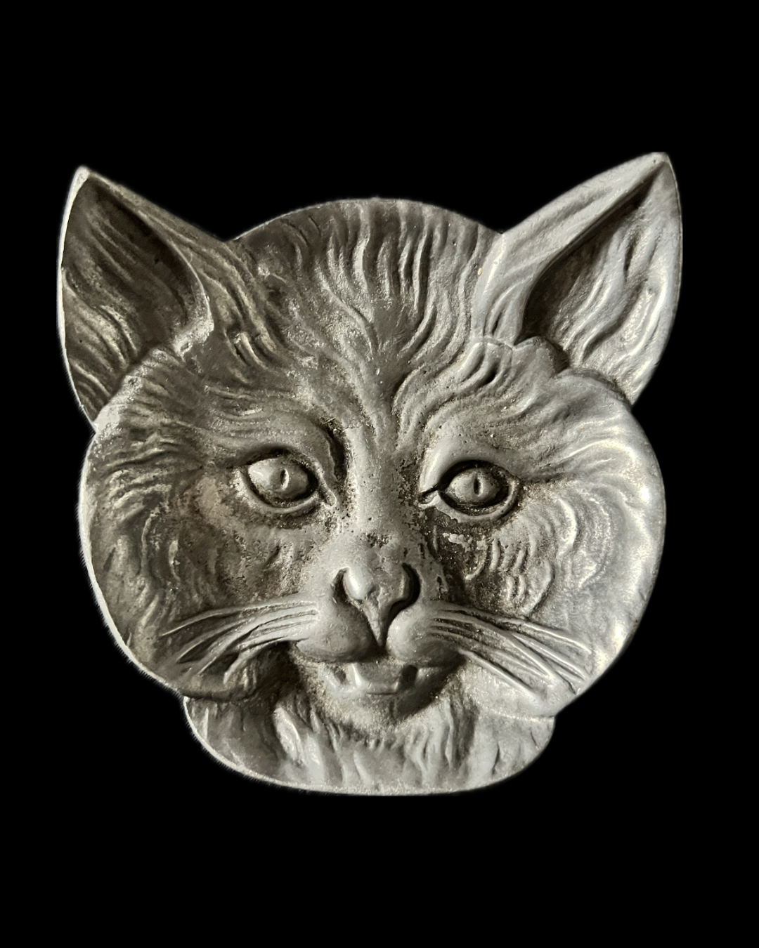 ☆猫フェイスメタルトレイ – France Antique 銀色アンティーク ☆猫フェイスメタルトレイ – France Antique 銀色アンティーク