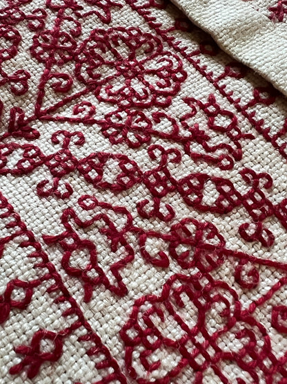 赤糸刺繍リネンサック