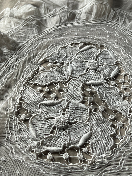 チュール刺繍レース楕円形フリルクロス