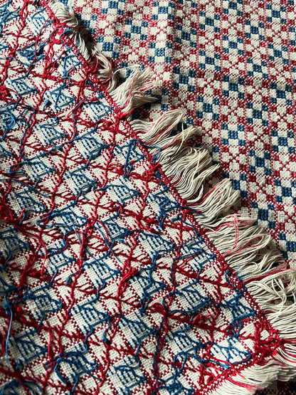 赤・青糸刺繍のクロスマット
