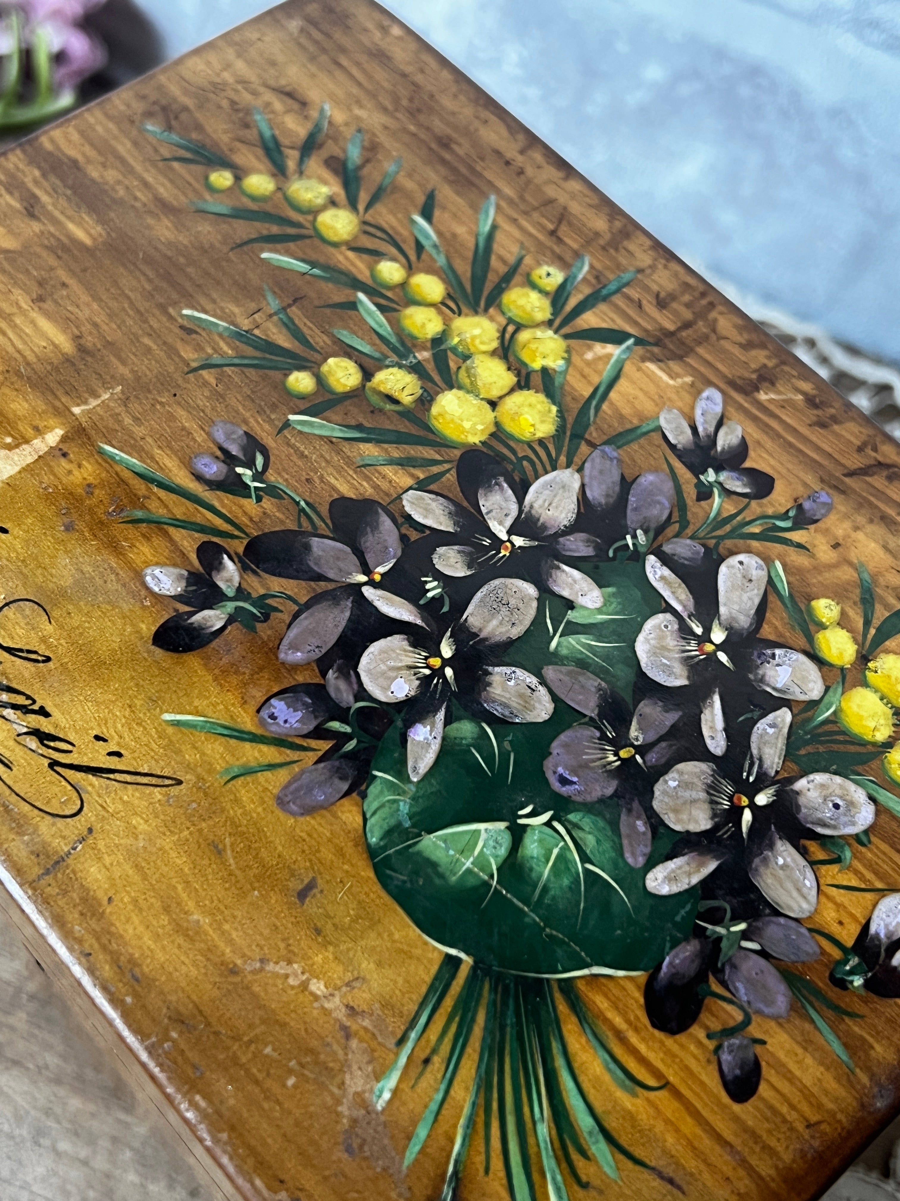 フランス　アンティーク　油絵　ミモザ　スミレ　絵画 ITM0579.jpg