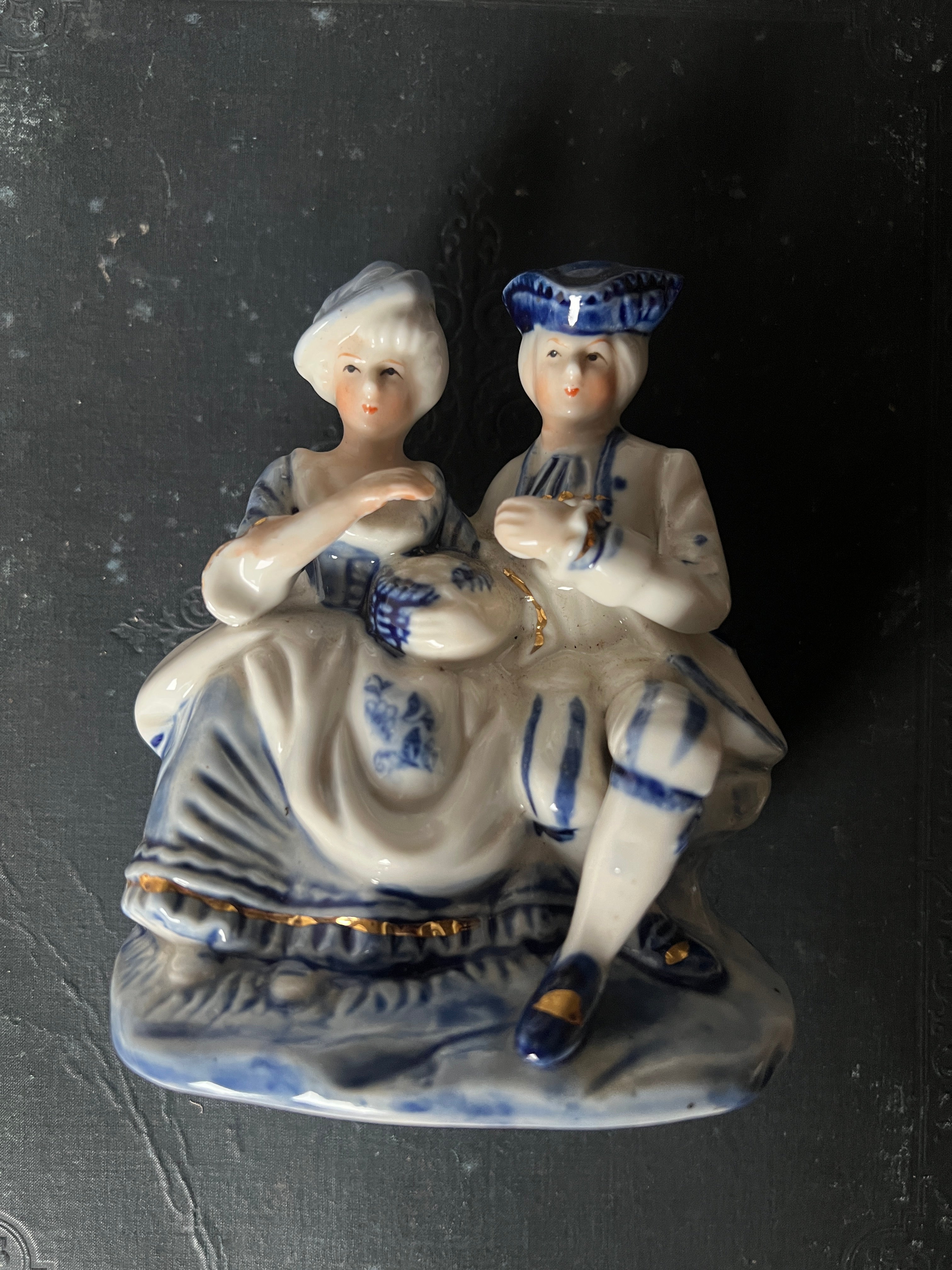 貴族男女フィギュリンドール – France Antique 銀色アンティーク