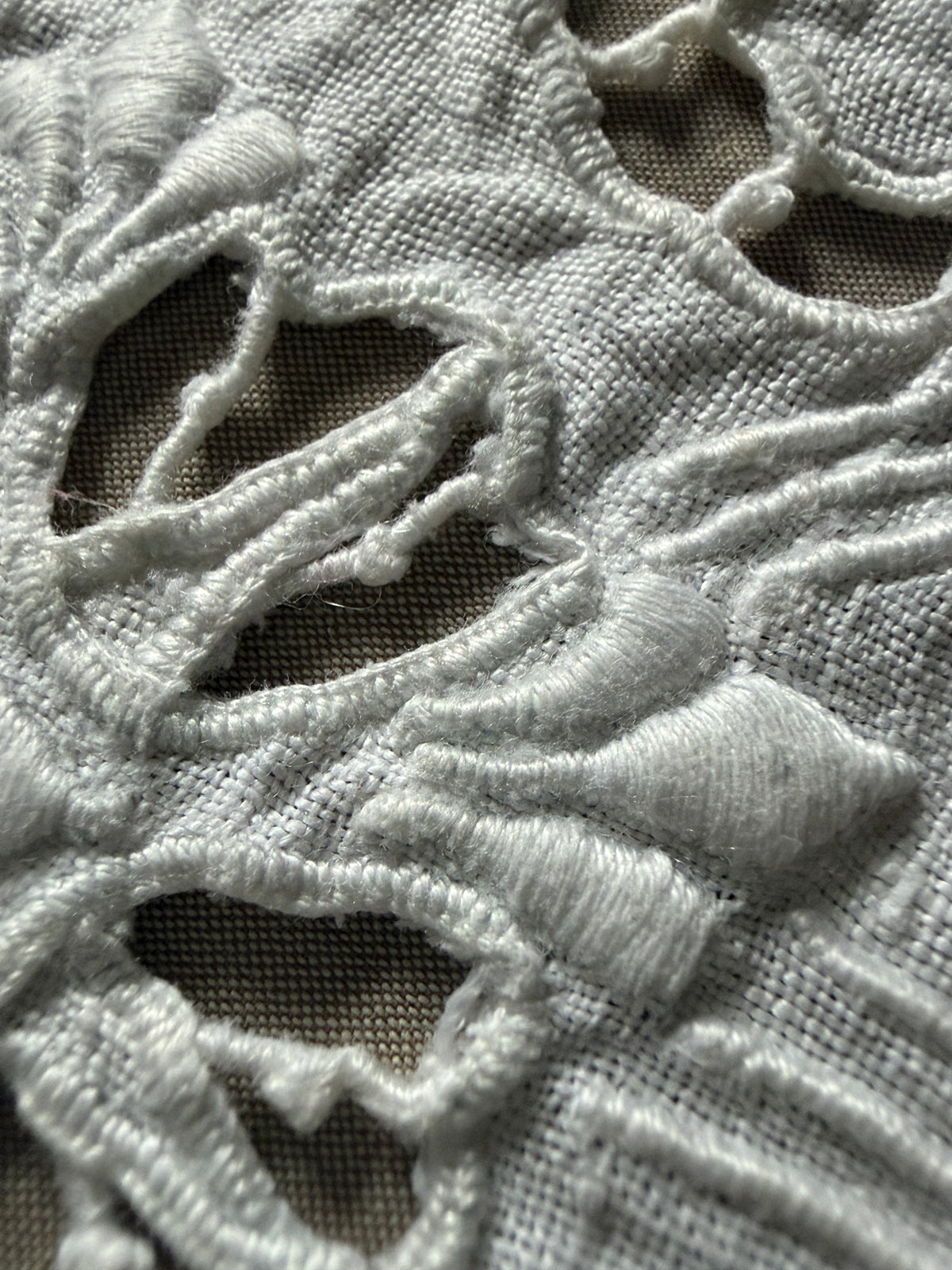 カットワーク刺繍の円形クロス