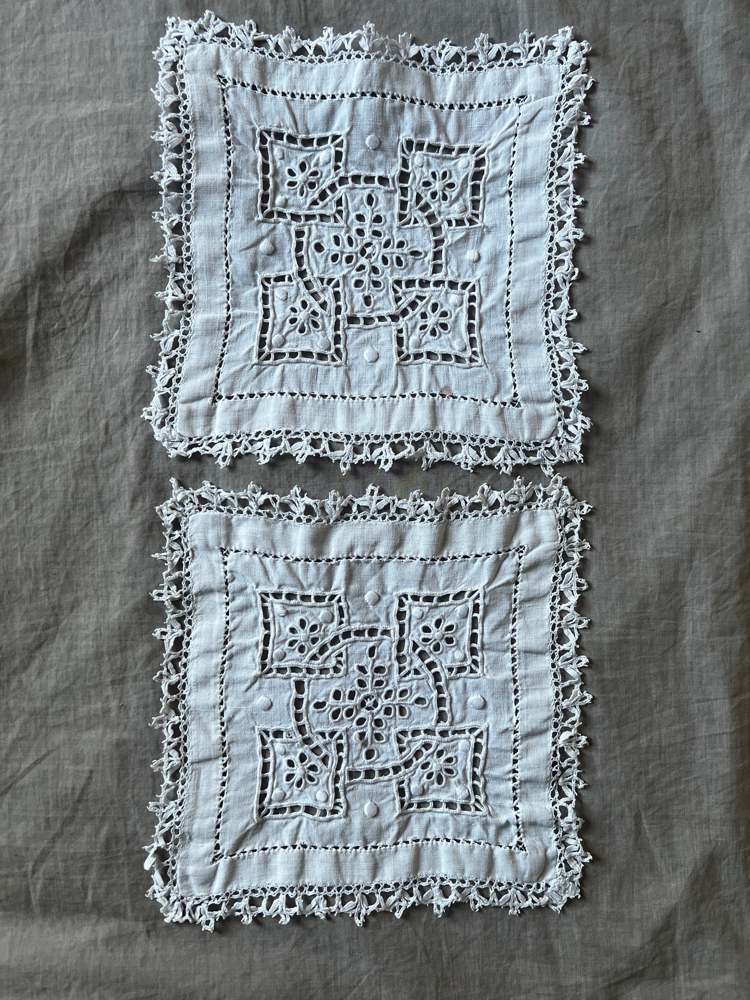 アンティークレース リネン円形ホワイト アンティークレース