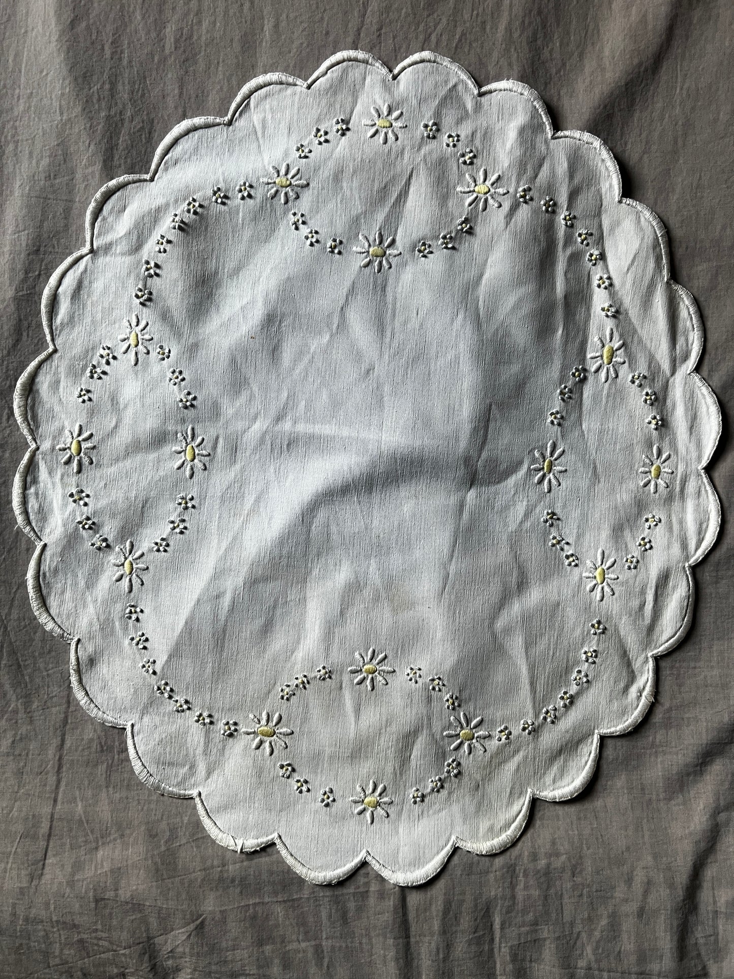 ★色刺繍楕円形クロス