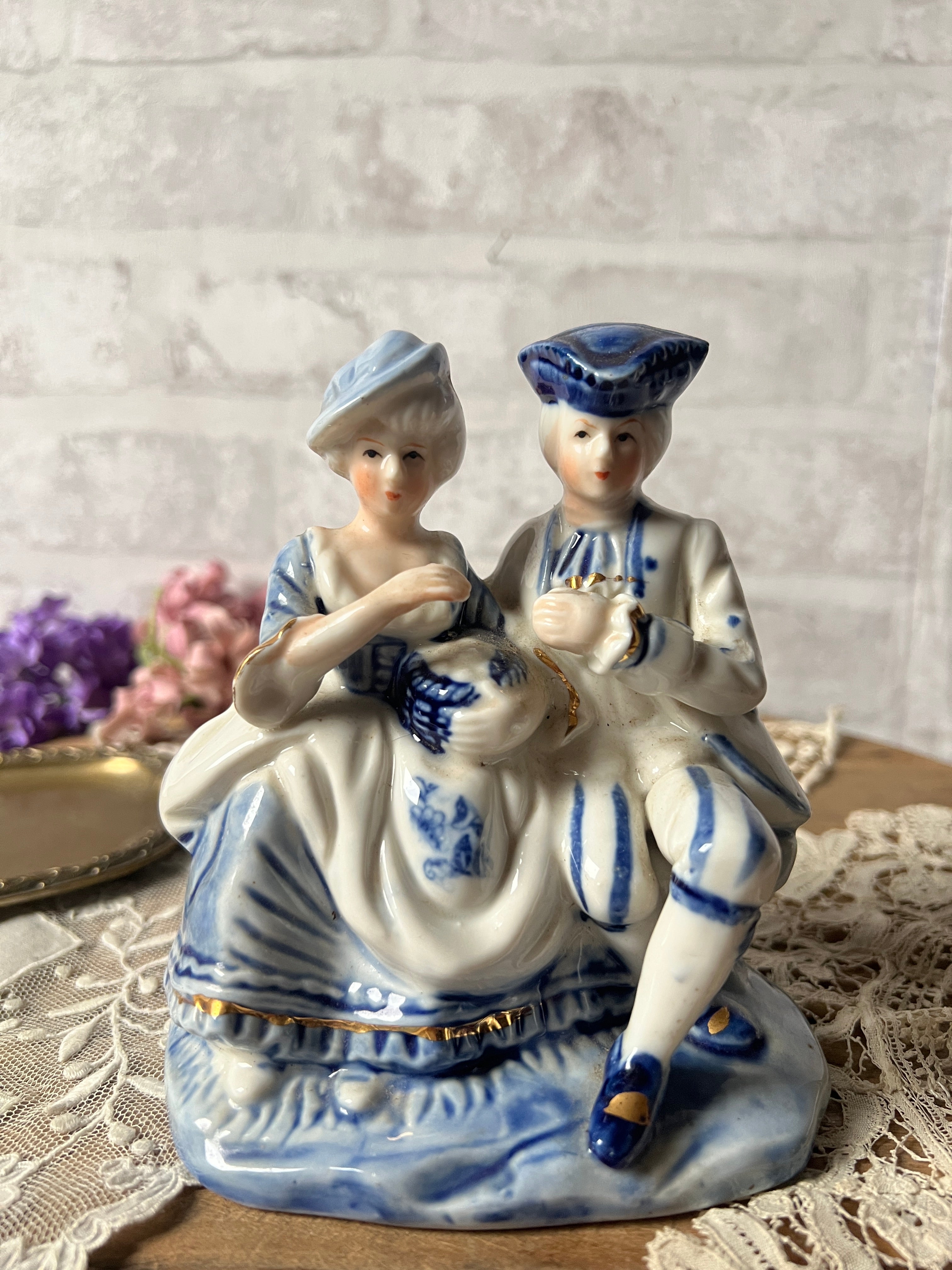貴族男女フィギュリンドール – France Antique 銀色アンティーク
