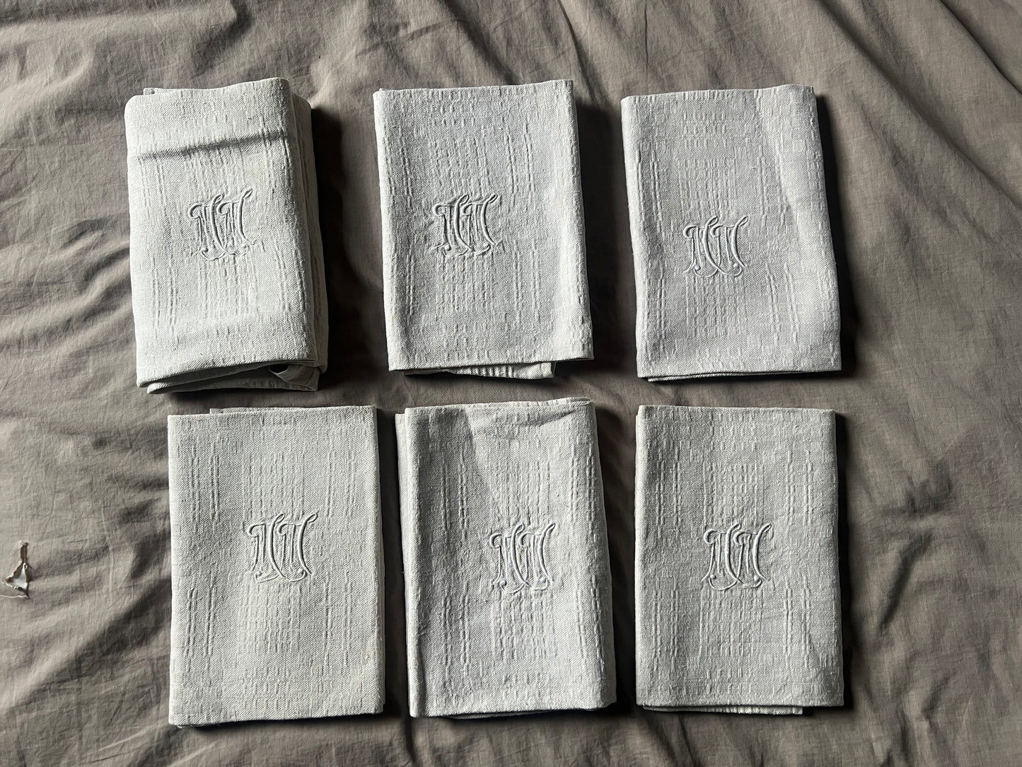 モノグラム刺繍リネンクロス6枚セット