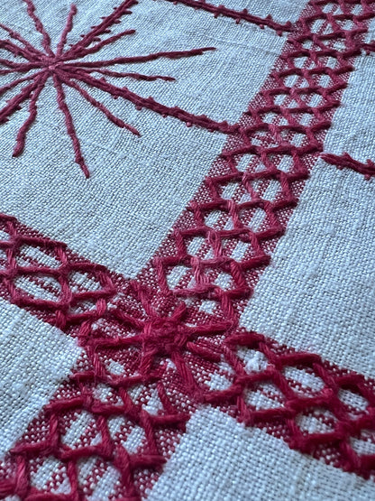 赤糸刺繍リネンクロスセット