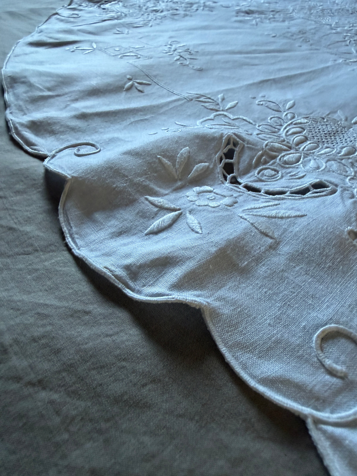 白刺繍円形クロス